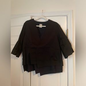 In Good Company Black and Navy Faux Wrap/Structural Blouse, Large